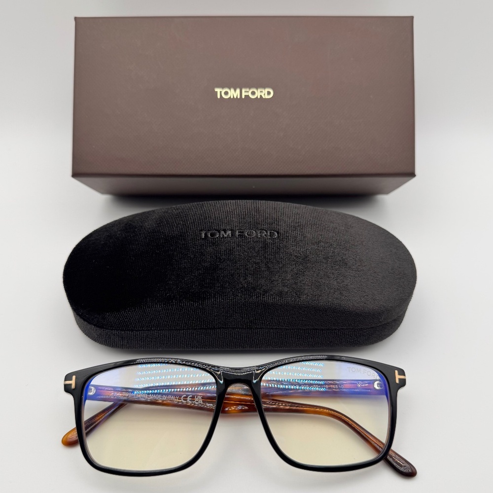 NWT Tom Ford Glasses Frames FT5752-B 005 Black Brown Tortoiseshell Havana w Case